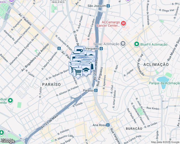 map of restaurants, bars, coffee shops, grocery stores, and more near 1323 Rua Maestro Cardim in São Paulo