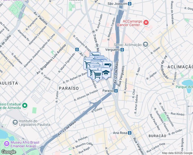 map of restaurants, bars, coffee shops, grocery stores, and more near 130 Rua Desembargador Eliseu Guilherme in São Paulo
