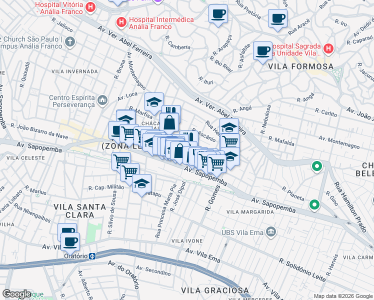 map of restaurants, bars, coffee shops, grocery stores, and more near in São Paulo