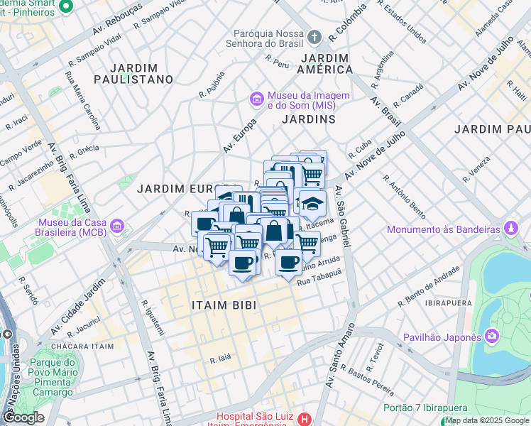 map of restaurants, bars, coffee shops, grocery stores, and more near 5229 Avenida Nove de Julho in São Paulo