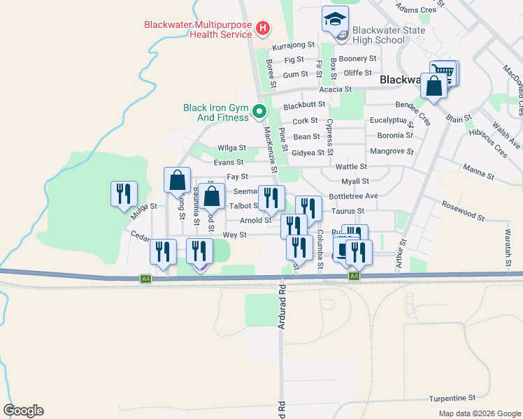 map of restaurants, bars, coffee shops, grocery stores, and more near 2 Talbot Street in Blackwater
