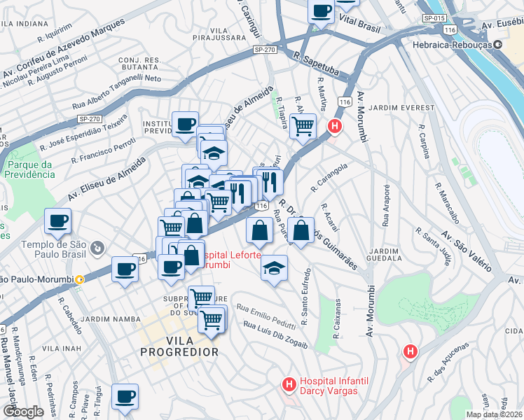 map of restaurants, bars, coffee shops, grocery stores, and more near 1445 Avenida Professor Francisco Morato in São Paulo