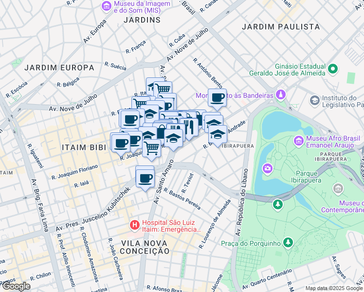 map of restaurants, bars, coffee shops, grocery stores, and more near 5040 Avenida Brigadeiro Luís Antônio in São Paulo