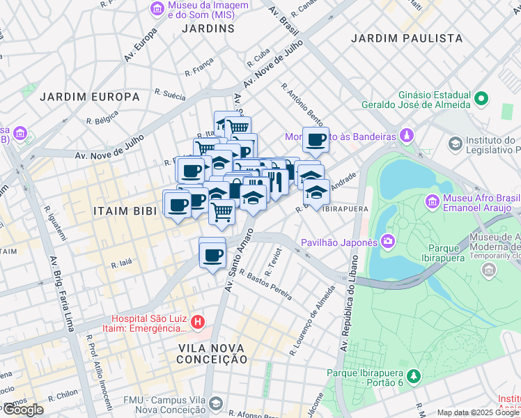 map of restaurants, bars, coffee shops, grocery stores, and more near 5040 Avenida Brigadeiro Luís Antônio in São Paulo