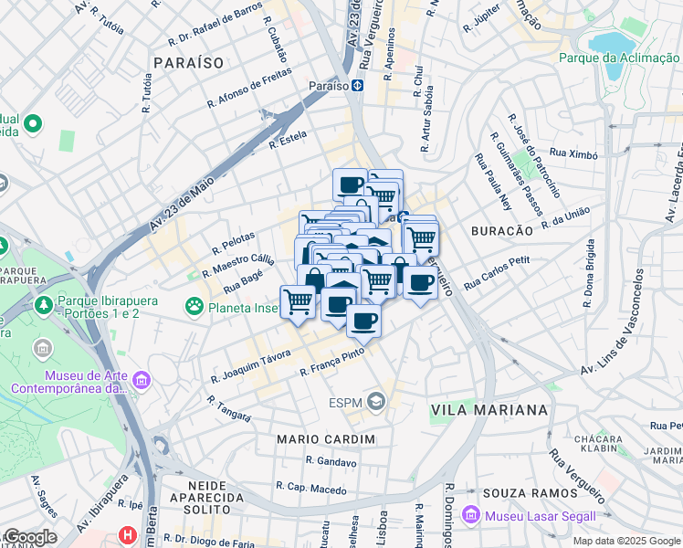 map of restaurants, bars, coffee shops, grocery stores, and more near 379 Avenida Conselheiro Rodrigues Alves in São Paulo