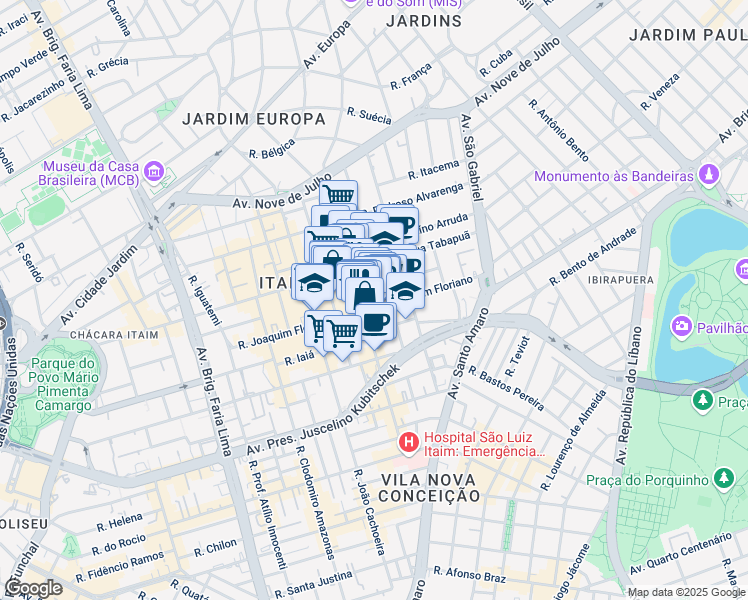map of restaurants, bars, coffee shops, grocery stores, and more near 466 Rua Joaquim Floriano in São Paulo