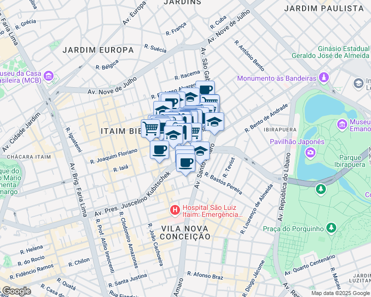 map of restaurants, bars, coffee shops, grocery stores, and more near 200 Rua Tenente Negrão in São Paulo