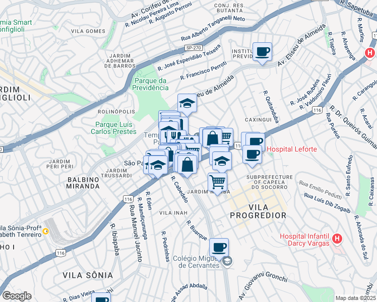 map of restaurants, bars, coffee shops, grocery stores, and more near 2430 Avenida Professor Francisco Morato in São Paulo
