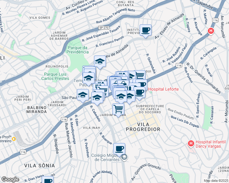 map of restaurants, bars, coffee shops, grocery stores, and more near 2430 Avenida Professor Francisco Morato in Sao Paulo