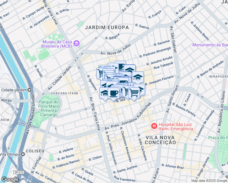 map of restaurants, bars, coffee shops, grocery stores, and more near 960 Rua Joaquim Floriano in São Paulo