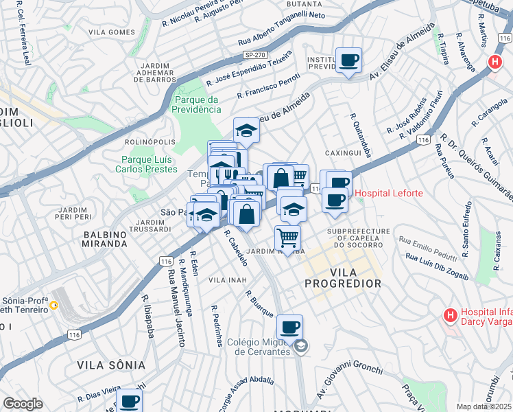 map of restaurants, bars, coffee shops, grocery stores, and more near 2430 Avenida Professor Francisco Morato in São Paulo