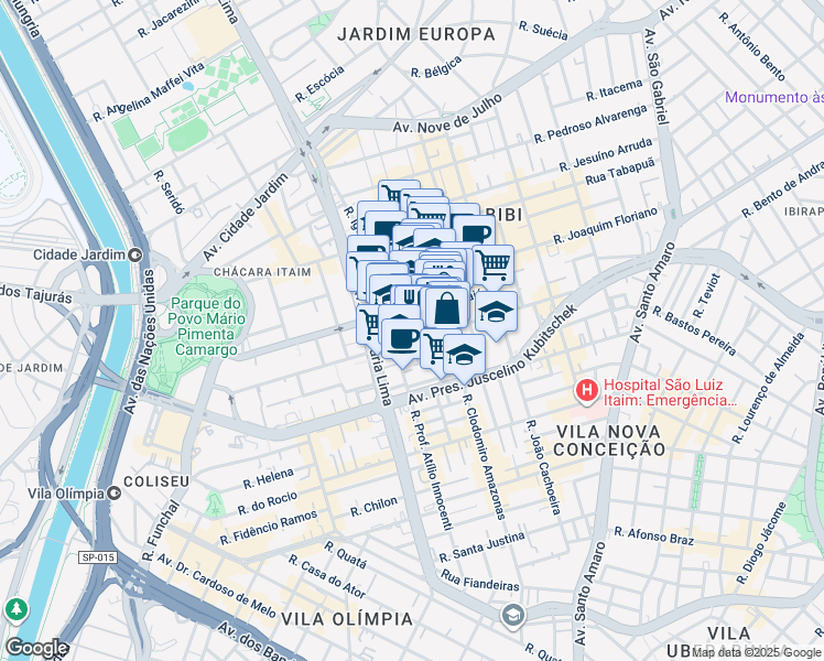 map of restaurants, bars, coffee shops, grocery stores, and more near 758 Rua Leopoldo Couto Magalhães Júnior in São Paulo