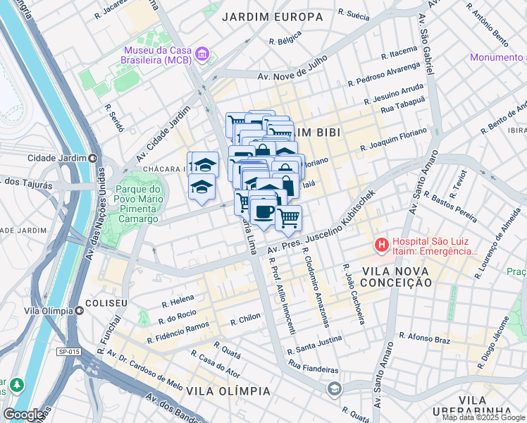 map of restaurants, bars, coffee shops, grocery stores, and more near 822 Rua Leopoldo Couto Magalhães Júnior in São Paulo