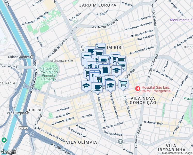 map of restaurants, bars, coffee shops, grocery stores, and more near 822 Rua Leopoldo Couto Magalhães Júnior in São Paulo