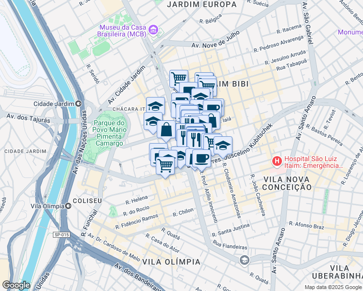 map of restaurants, bars, coffee shops, grocery stores, and more near 3732 Avenida Brigadeiro Faria Lima in São Paulo