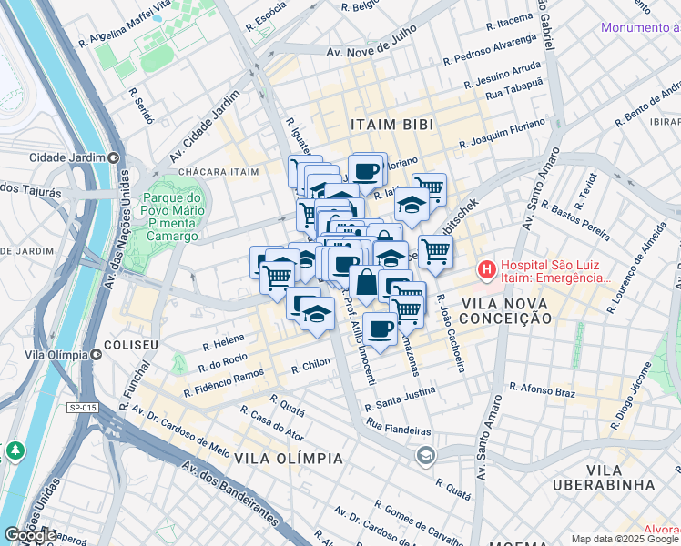 map of restaurants, bars, coffee shops, grocery stores, and more near Avenida Presidente Juscelino Kubitschek in São Paulo
