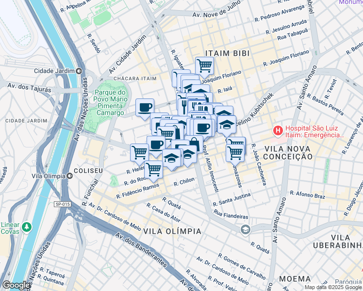 map of restaurants, bars, coffee shops, grocery stores, and more near 4100 Avenida Brigadeiro Faria Lima in São Paulo