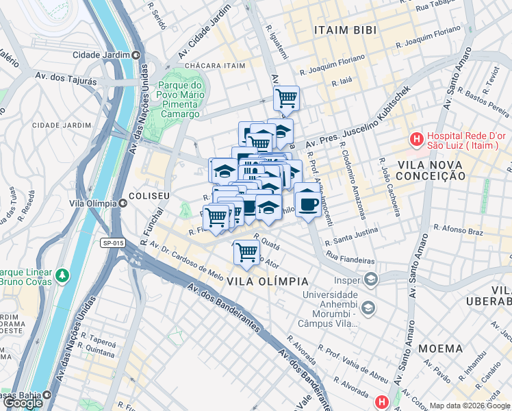 map of restaurants, bars, coffee shops, grocery stores, and more near 361 Rua Ramos Batista in São Paulo