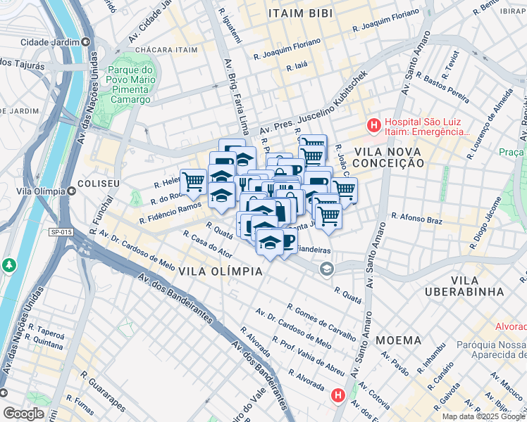 map of restaurants, bars, coffee shops, grocery stores, and more near 4440 Avenida Brigadeiro Faria Lima in São Paulo