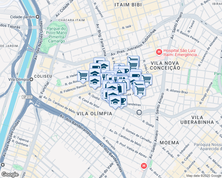 map of restaurants, bars, coffee shops, grocery stores, and more near 4400 Avenida Brigadeiro Faria Lima in São Paulo