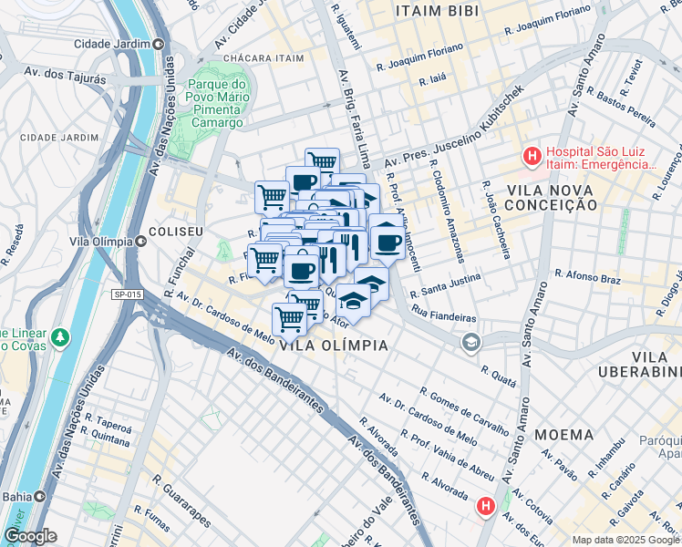 map of restaurants, bars, coffee shops, grocery stores, and more near 940 Rua Fiandeiras in São Paulo