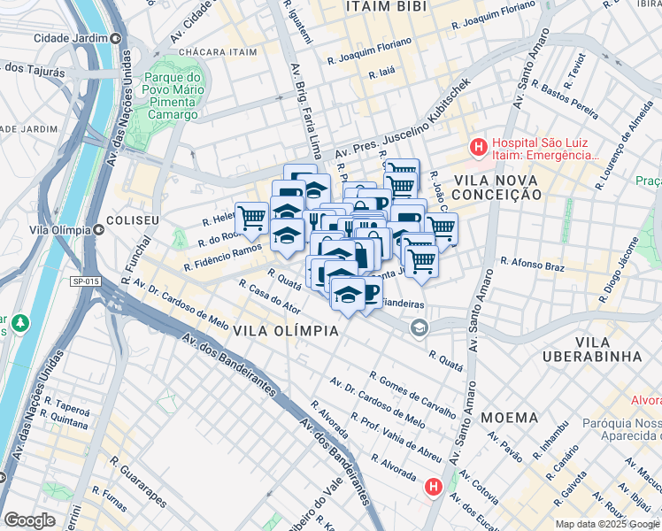 map of restaurants, bars, coffee shops, grocery stores, and more near 4440 Avenida Brigadeiro Faria Lima in São Paulo