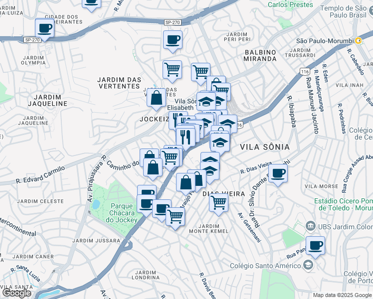 map of restaurants, bars, coffee shops, grocery stores, and more near 4498 Avenida Professor Francisco Morato in Sao Paulo