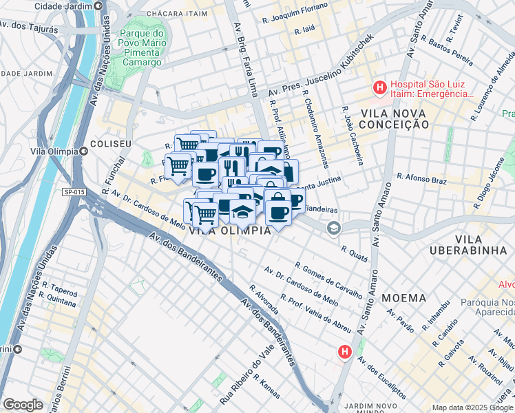 map of restaurants, bars, coffee shops, grocery stores, and more near 821 Rua Quatá in São Paulo