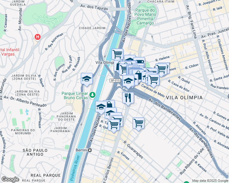 map of restaurants, bars, coffee shops, grocery stores, and more near 14261 Avenida das Nações Unidas in São Paulo