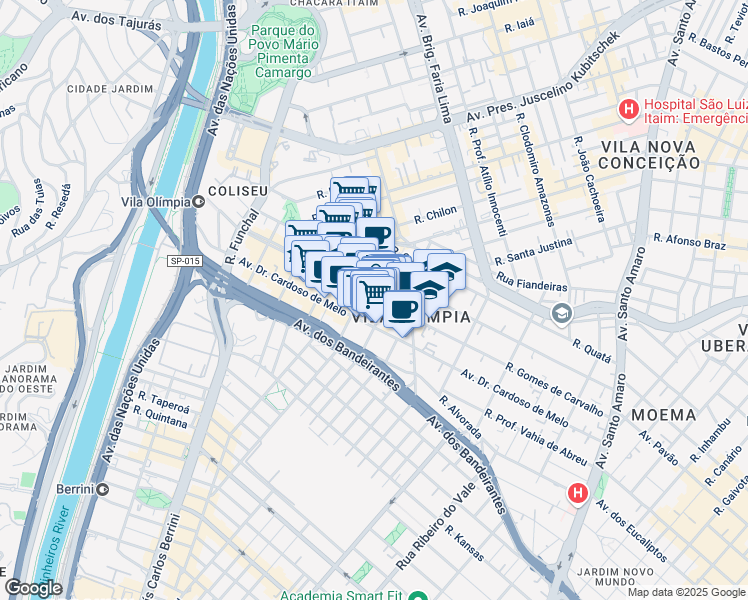map of restaurants, bars, coffee shops, grocery stores, and more near 1195 Rua Gomes de Carvalho in São Paulo