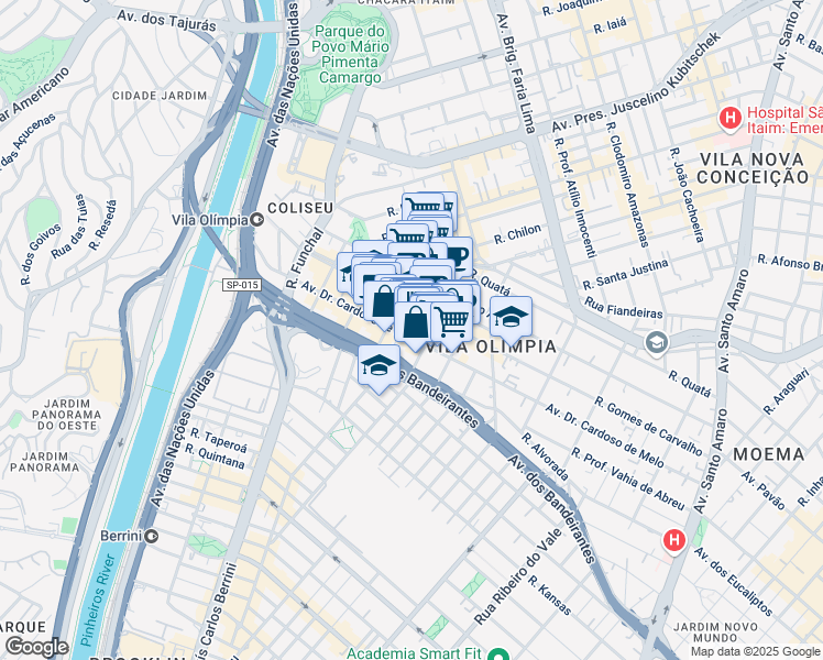 map of restaurants, bars, coffee shops, grocery stores, and more near 1308 Avenida Doutor Cardoso de Melo in São Paulo