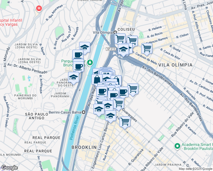 map of restaurants, bars, coffee shops, grocery stores, and more near 373 Rua Surubim in São Paulo