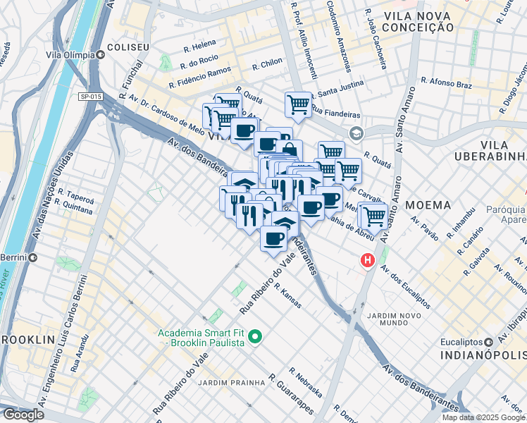 map of restaurants, bars, coffee shops, grocery stores, and more near 45 Rua Inês Pereira in São Paulo