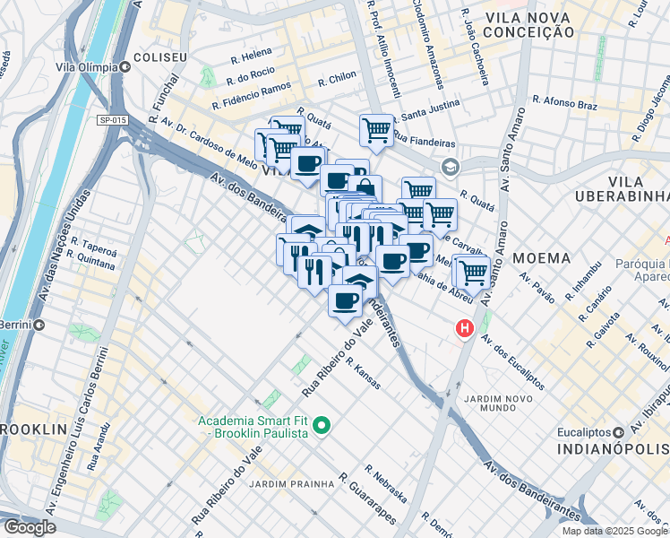 map of restaurants, bars, coffee shops, grocery stores, and more near 45 Rua Inês Pereira in São Paulo