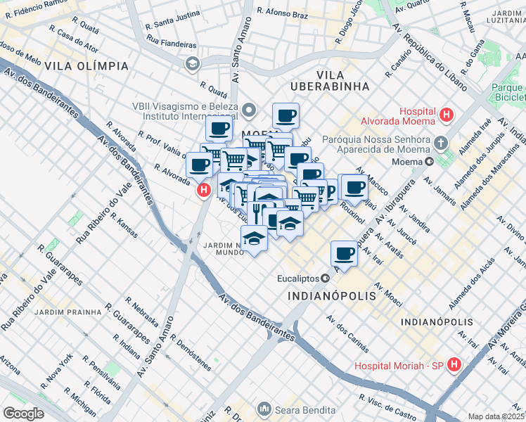 map of restaurants, bars, coffee shops, grocery stores, and more near 382 Avenida Cotovia in São Paulo