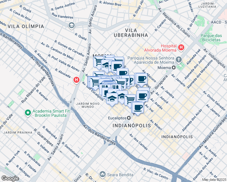 map of restaurants, bars, coffee shops, grocery stores, and more near 1312 Rua Gaivota in São Paulo