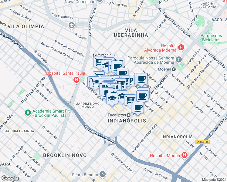 map of restaurants, bars, coffee shops, grocery stores, and more near 1312 Rua Gaivota in São Paulo