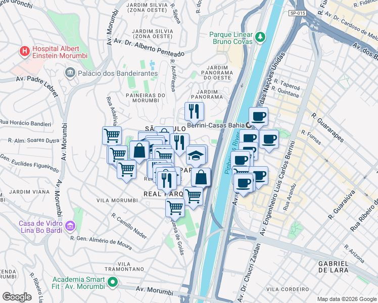 map of restaurants, bars, coffee shops, grocery stores, and more near Rua Cesar Vallejo in São Paulo