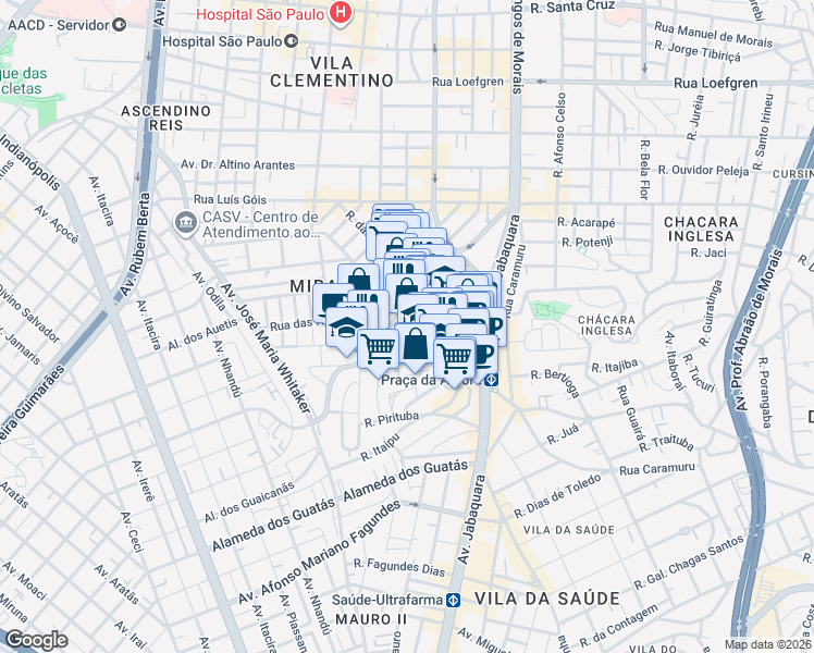 map of restaurants, bars, coffee shops, grocery stores, and more near 66 Rua Caputira in São Paulo
