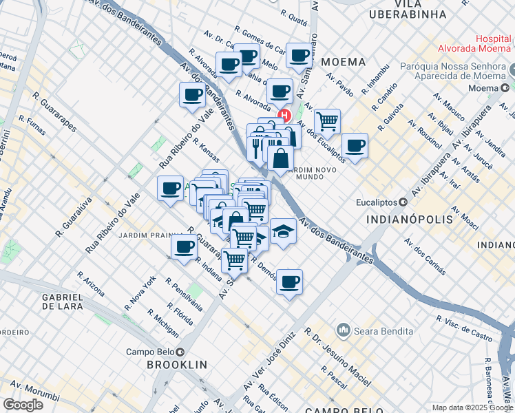 map of restaurants, bars, coffee shops, grocery stores, and more near 38 Avenida Portugal in São Paulo