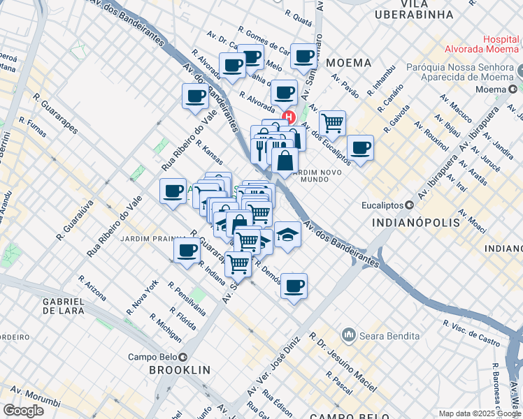 map of restaurants, bars, coffee shops, grocery stores, and more near 38 Avenida Portugal in São Paulo
