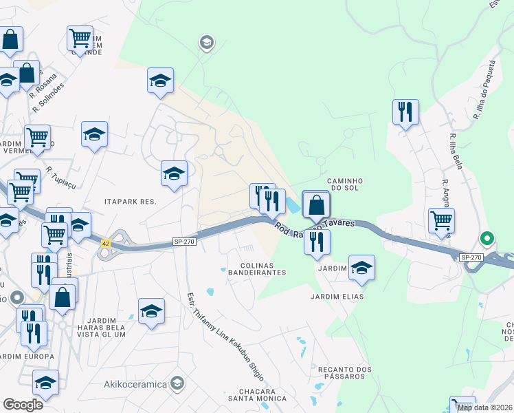 map of restaurants, bars, coffee shops, grocery stores, and more near Alameda das Indústrias in Vargem Grande Paulista