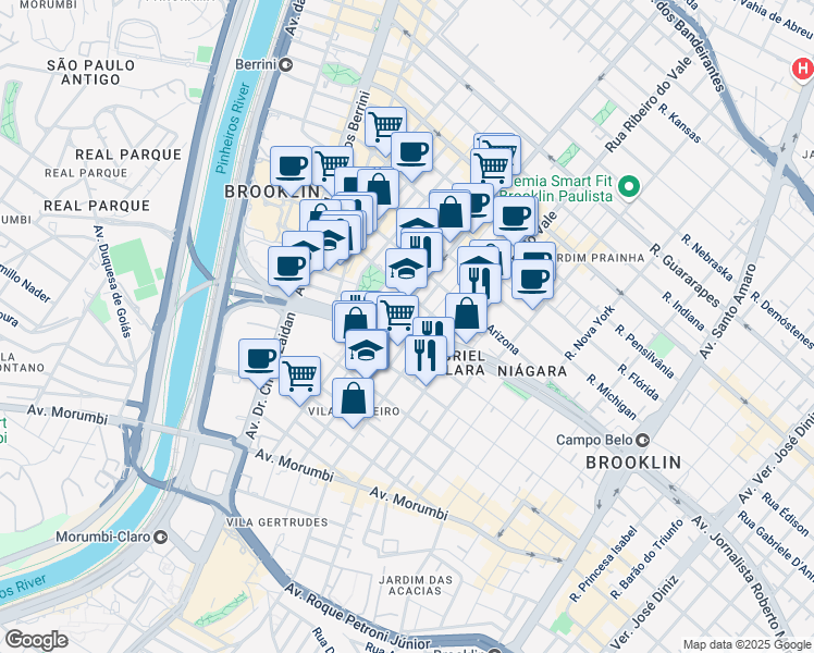 map of restaurants, bars, coffee shops, grocery stores, and more near 772 Avenida Jornalista Roberto Marinho in São Paulo