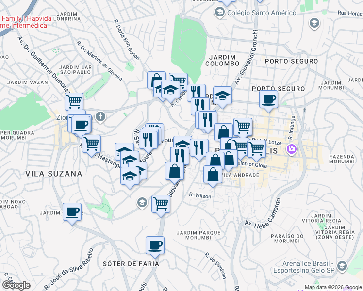 map of restaurants, bars, coffee shops, grocery stores, and more near 4020 Avenida Giovanni Gronchi in São Paulo