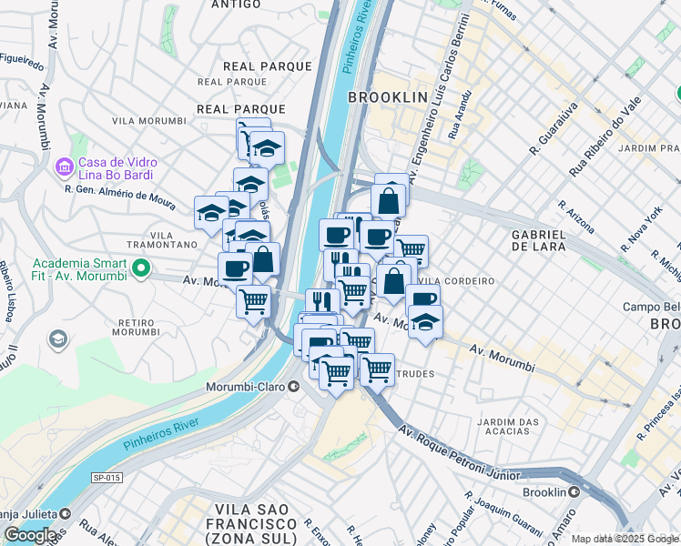 map of restaurants, bars, coffee shops, grocery stores, and more near 246 Avenida Doutor Chucri Zaidan in São Paulo