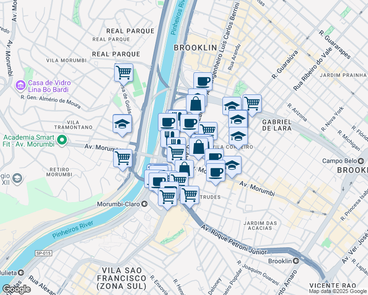 map of restaurants, bars, coffee shops, grocery stores, and more near 246 Avenida Doutor Chucri Zaidan in São Paulo