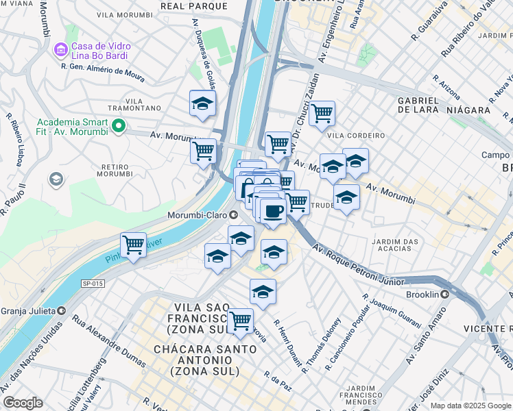 map of restaurants, bars, coffee shops, grocery stores, and more near 920 Avenida Chucri Zaidan in São Paulo