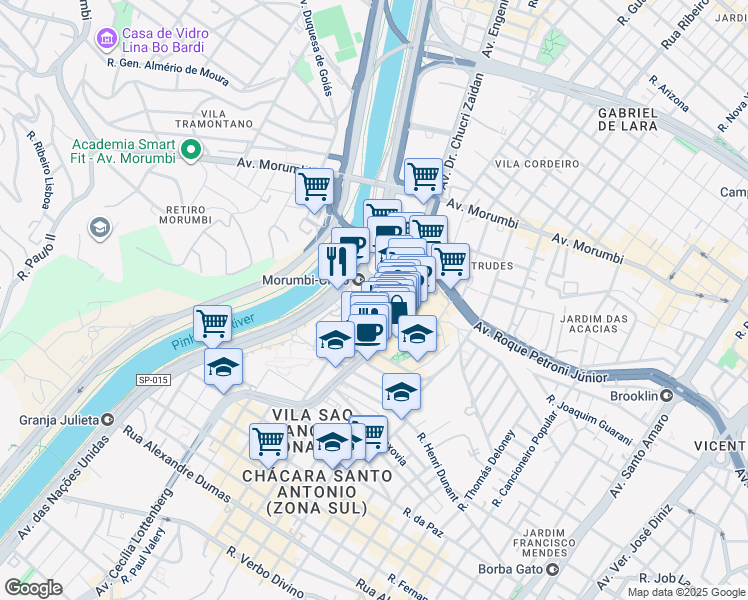 map of restaurants, bars, coffee shops, grocery stores, and more near 14171 Avenida das Nações Unidas in São Paulo