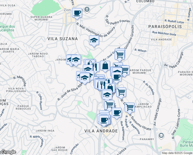 map of restaurants, bars, coffee shops, grocery stores, and more near 400 Rua Abdo Ambuba in São Paulo