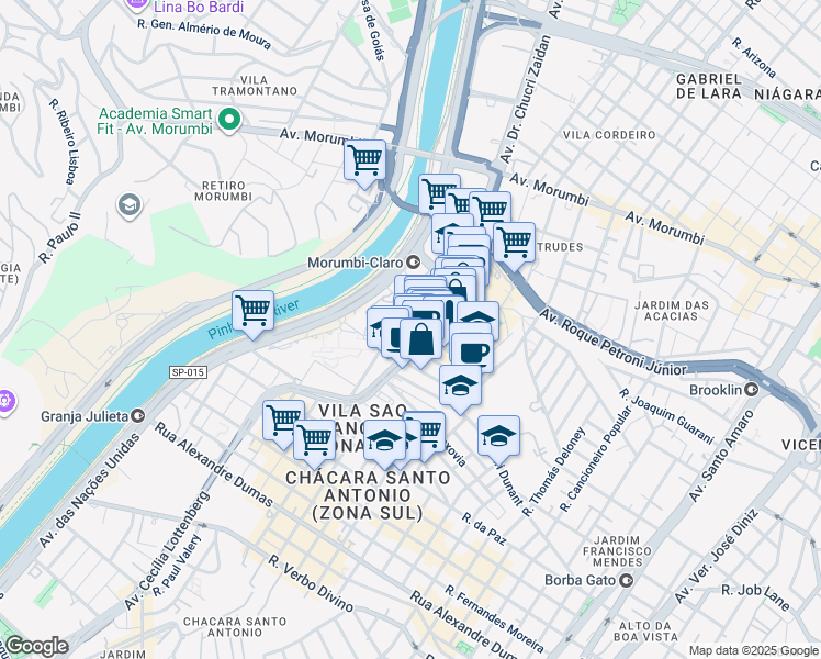 map of restaurants, bars, coffee shops, grocery stores, and more near 1240 Avenida Doutor Chucri Zaidan in São Paulo